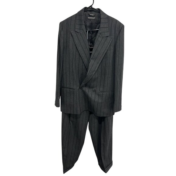 Harvé Benard Striped Wool Suit Set Gray Black Size 12 Formal Business Career - Picture 1 of 16